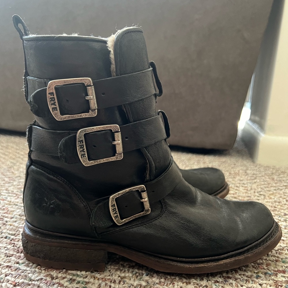 Fur-Lined Frye Combat Boots - Size 8.5